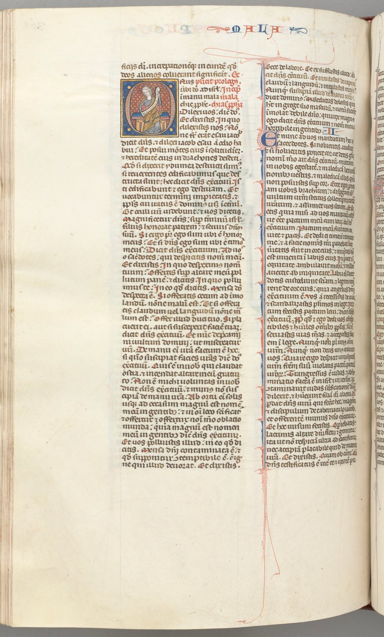 Fol. 368v, Malachi, gehistorieerde initiaal O, Malachi zittend met een rol, c. 1275-1300 door Unbekannt
