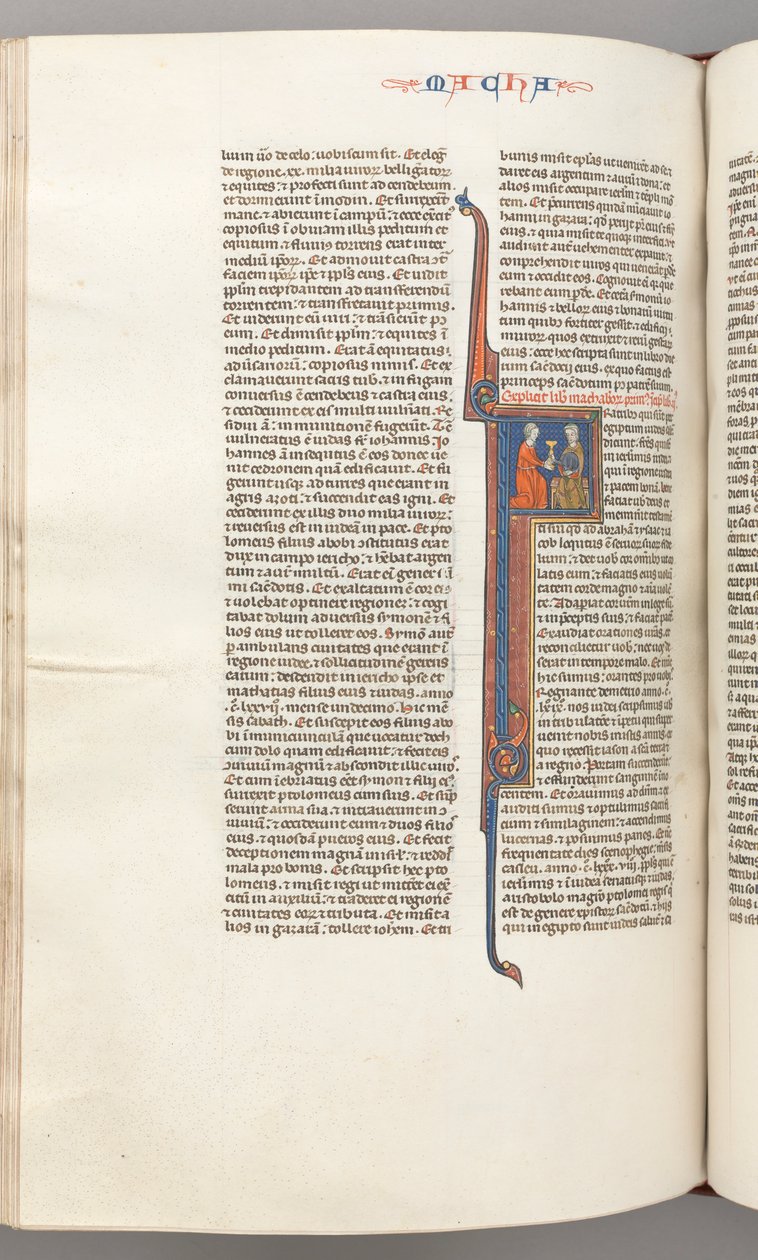 Fol. 382v, Makkabeeën II, gehistorieerde initiaal F, een gouden kelk aangeboden aan een Jood, c. 1275-1300 door Unbekannt