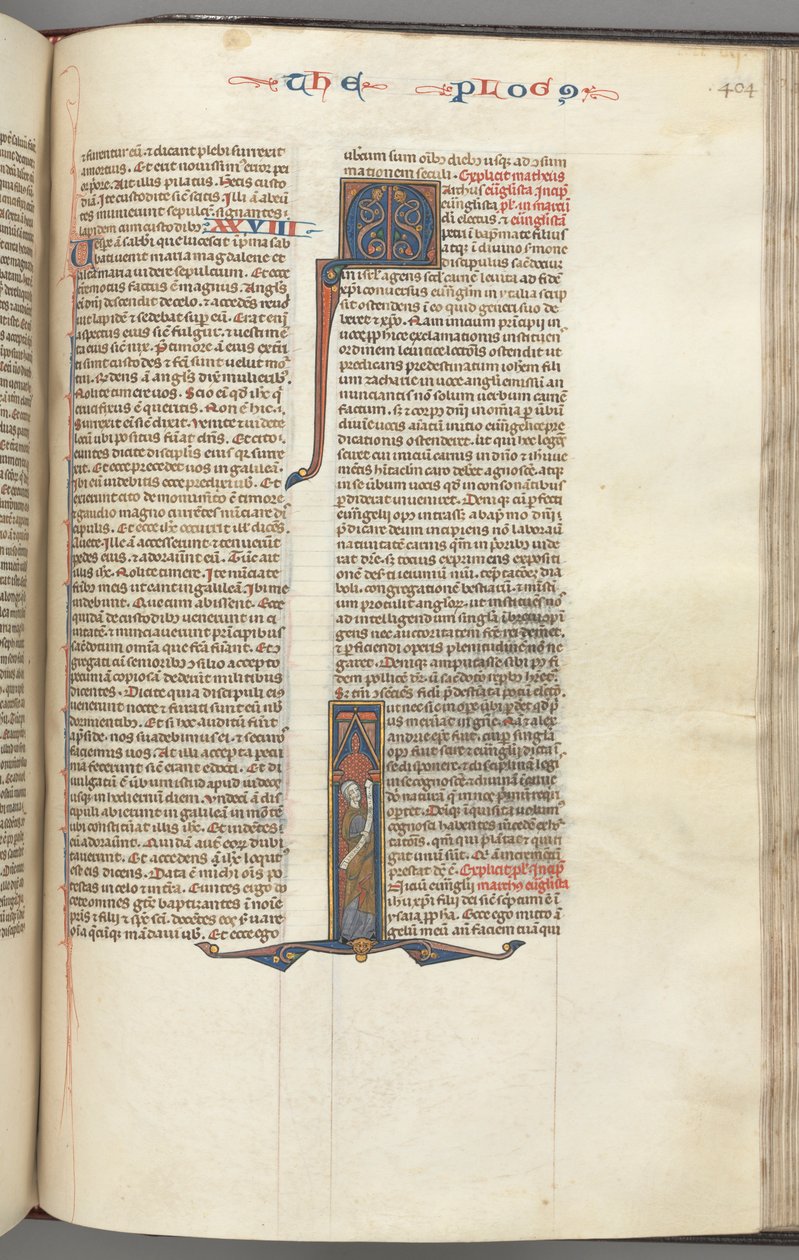 Fol. 404r, Mark, gehistorieerde initiaal I, Mark staande met een rol, c. 1275-1300 door Unbekannt