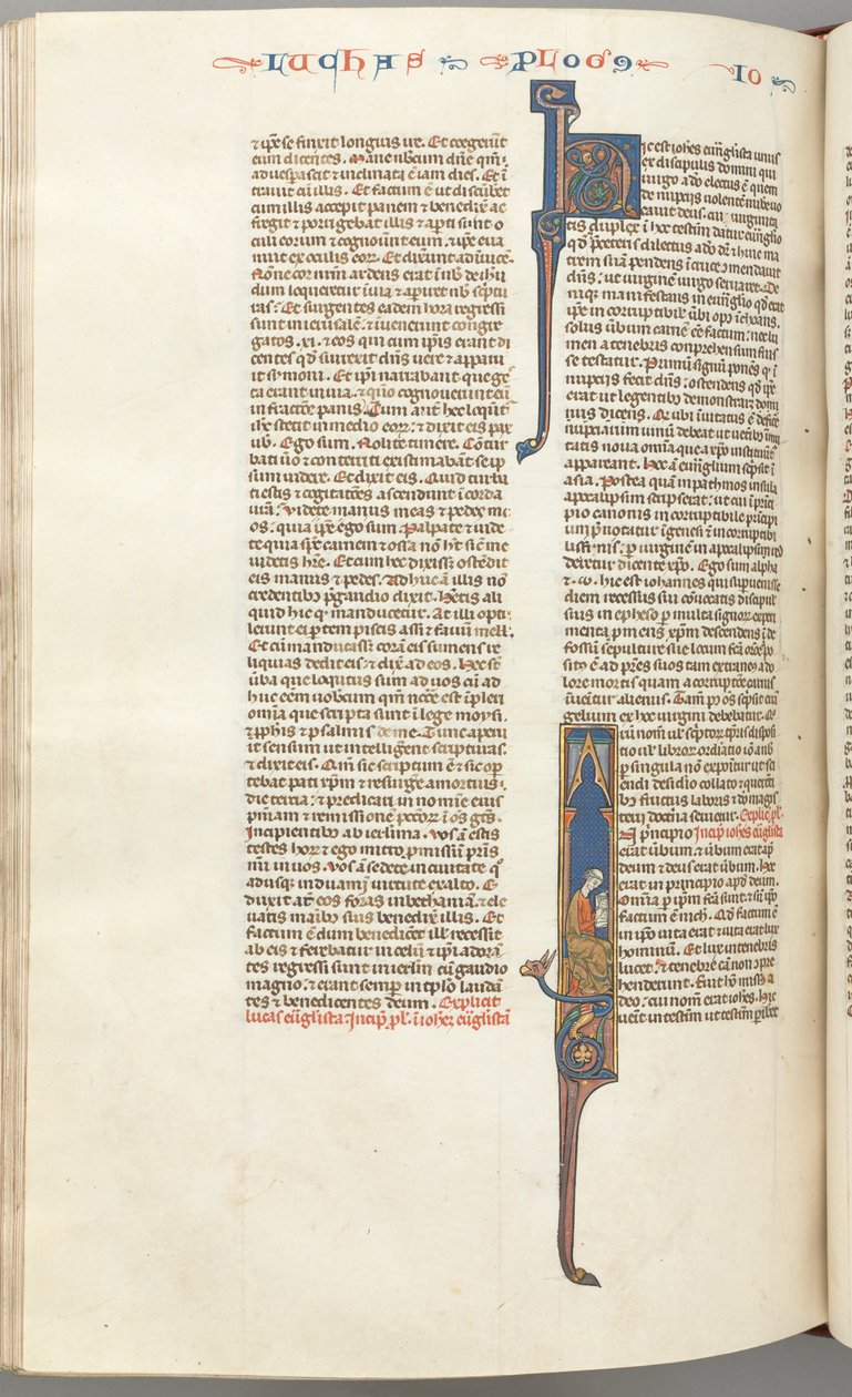 Fol. 425v, Johannes, gehistorieerde initiaal I, Johannes zittend schrijvend, ca. 1275-1300 door Unbekannt