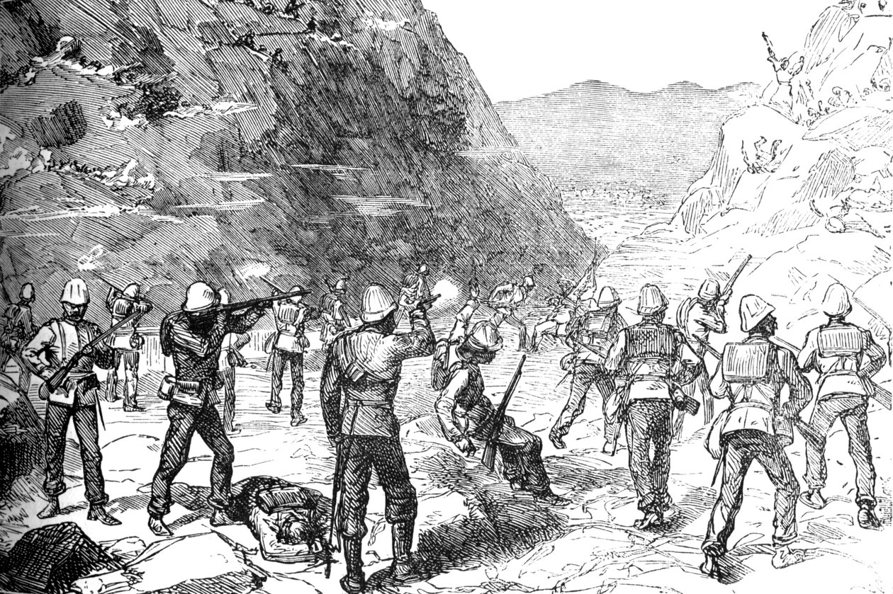 Foerageerpartij van de 67e aangevallen door de Afghanen, 9 nov. 1879, ca. 1880 door Unbekannt