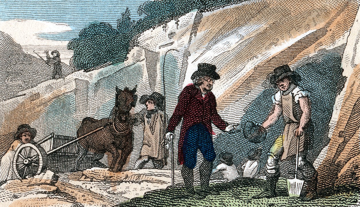 Fossielen zoeken in de Cherry Hinton krijtgroeve, Cambridgeshire, 1822 door Unbekannt