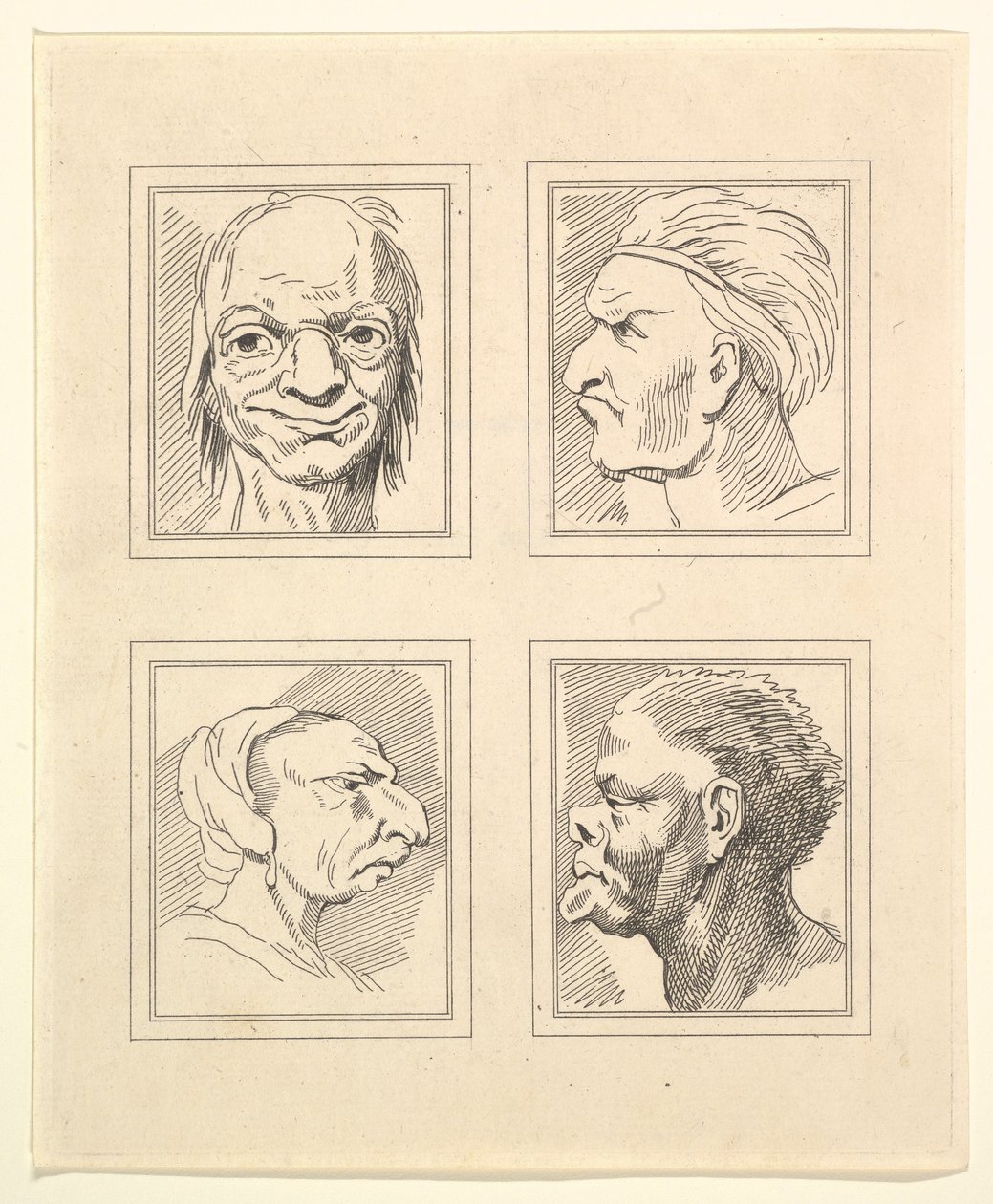 Vier Hoofden uit Characaturas door Leonardo da Vinci, van Tekeningen door Wincelslaus Hollar door Unbekannt