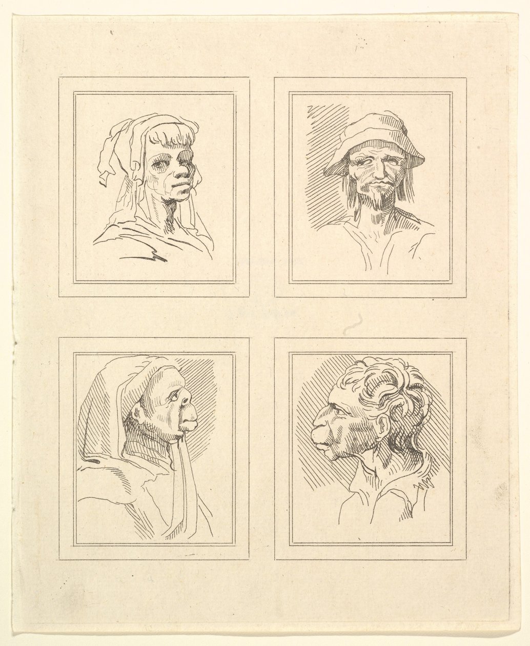 Vier Hoofden uit Characaturas door Leonardo da Vinci, uit Tekeningen door Wincelslaus Hollar door Unbekannt