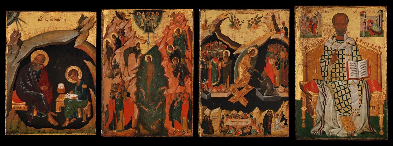 Vier iconen van een paar deurpanelen, mogelijk deel van een polyptiek door Unbekannt