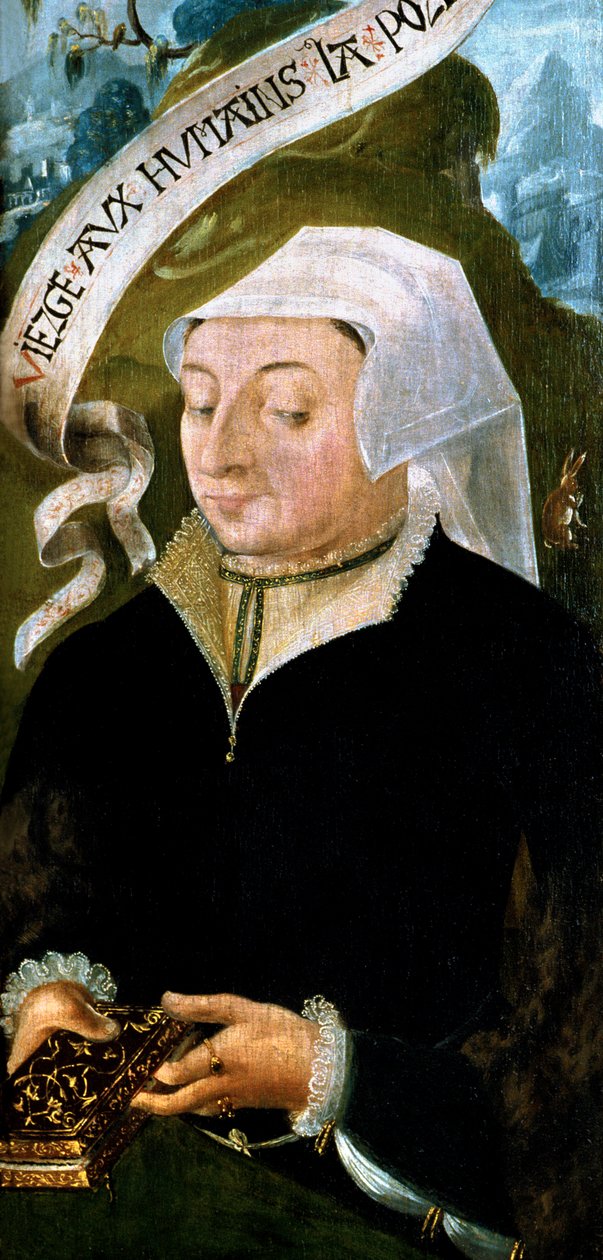 Frankrijk - Somme - departement 80 - Abbeville - DR Musee Boucher de Perthes - Portret van Mme Jean de Mourette - drieluik detail van Sint Vulfran door Unbekannt