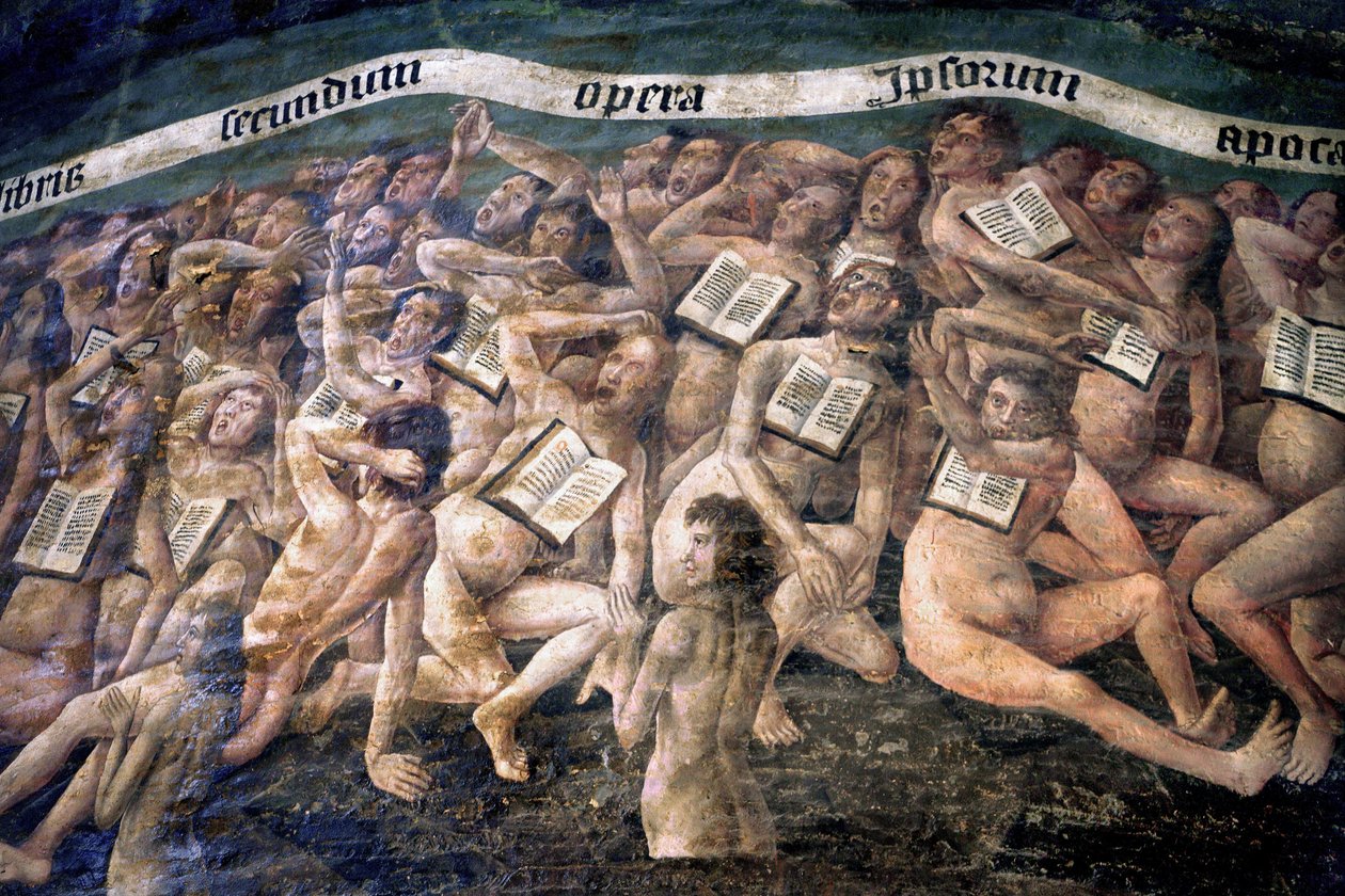 Frankrijk, Tarn, Albi, Kathedraal Sainte-Cecile, fresco van het Laatste Oordeel, - (1474-einde 15e eeuw), de afdaling naar de onderwereld, (detail) door Unbekannt