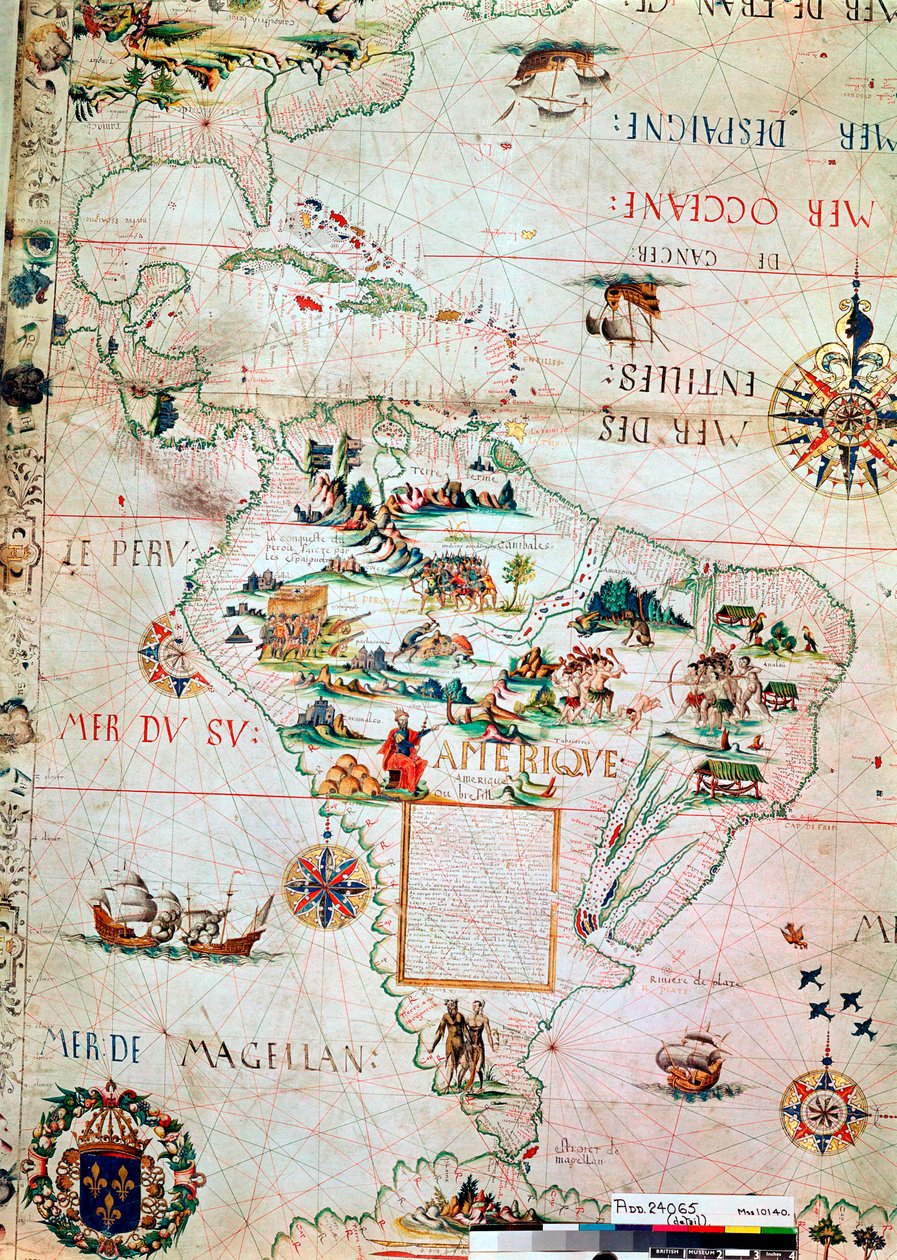 Franse kaart van Midden- en Zuid-Amerika, Frans, 1550 door Unbekannt