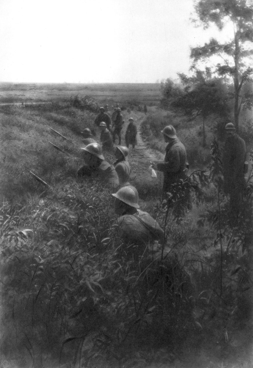 Franse infanteriepositie in een verzonken laan, ten noorden van Villers-Cotterets, Aisne, Frankrijk door Unbekannt