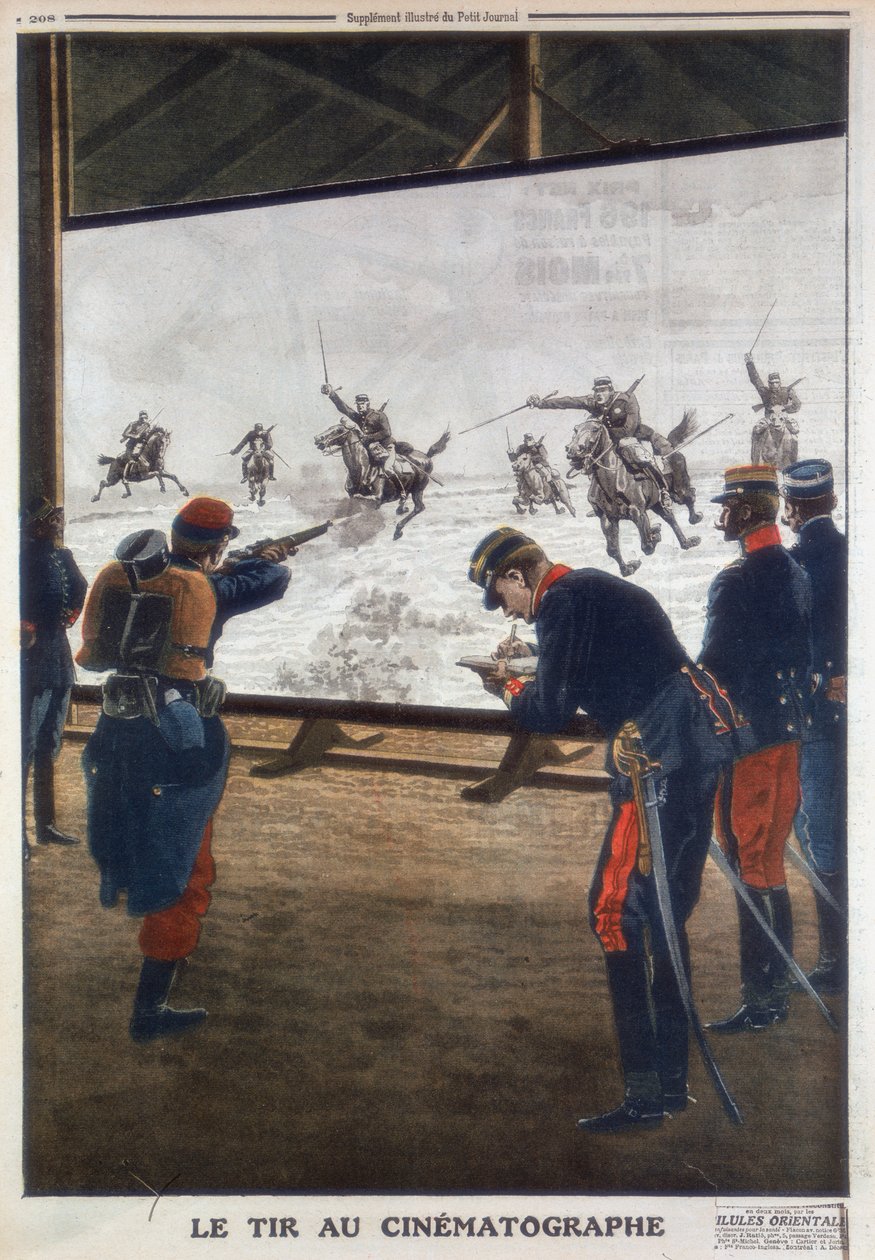 Franse soldaten gebruiken film van een cavaleriecharge voor geweeroefeningen, 1912 door Unbekannt