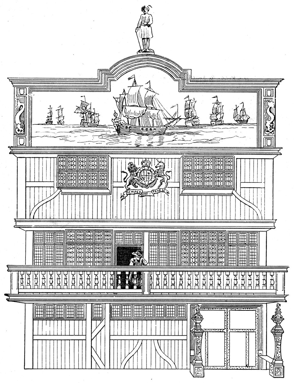 Voorkant van het oude East India House, Londen, 1894 door Unbekannt