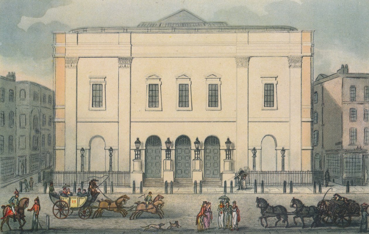Vooraanzicht van het Theatre Royal, Drury Lane, Westminster, Londen, 1812 door Unbekannt