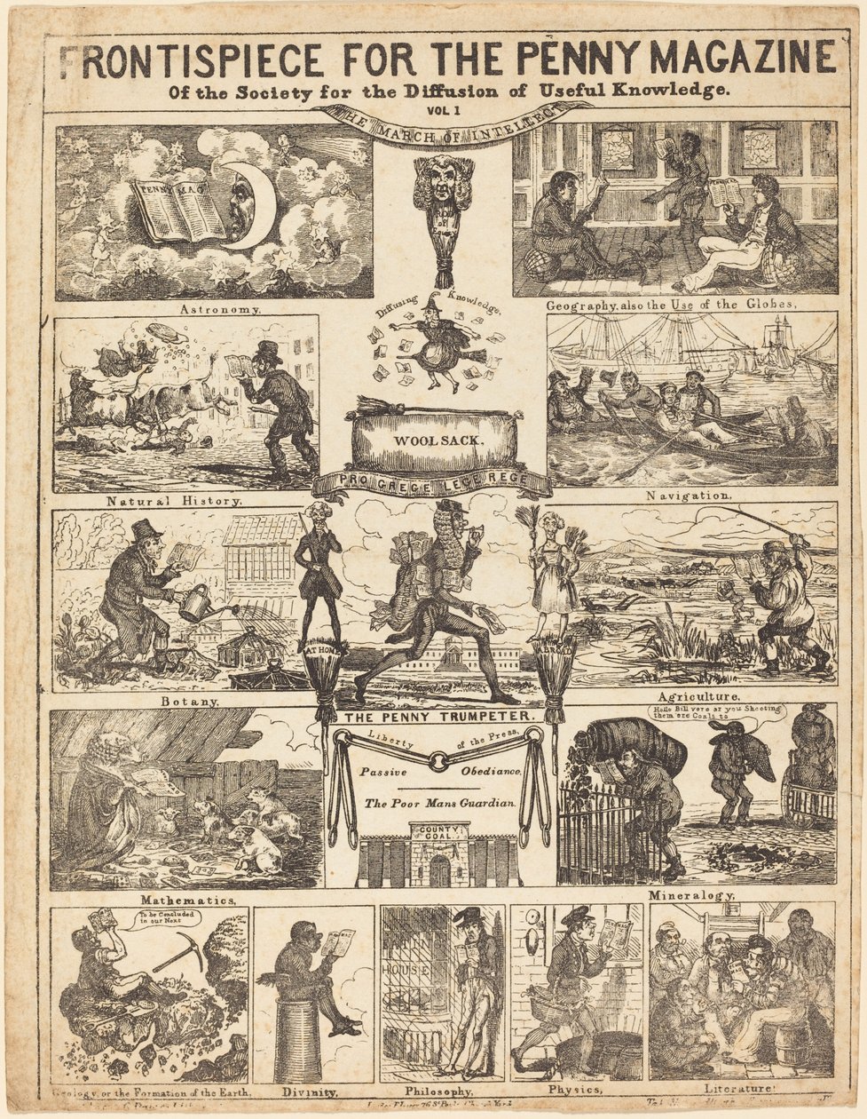 Frontispice voor het Penny Magazine van de Society for the Diffusion of Knowledge: Vo, 19e eeuw door Unbekannt