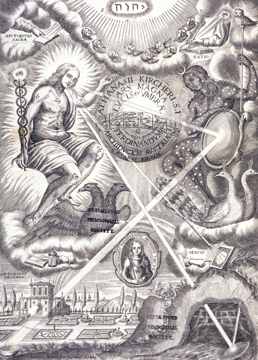 Frontispice uit Athanasius Kirchers Ars Magna Lucis Et Umbrae door Unbekannt