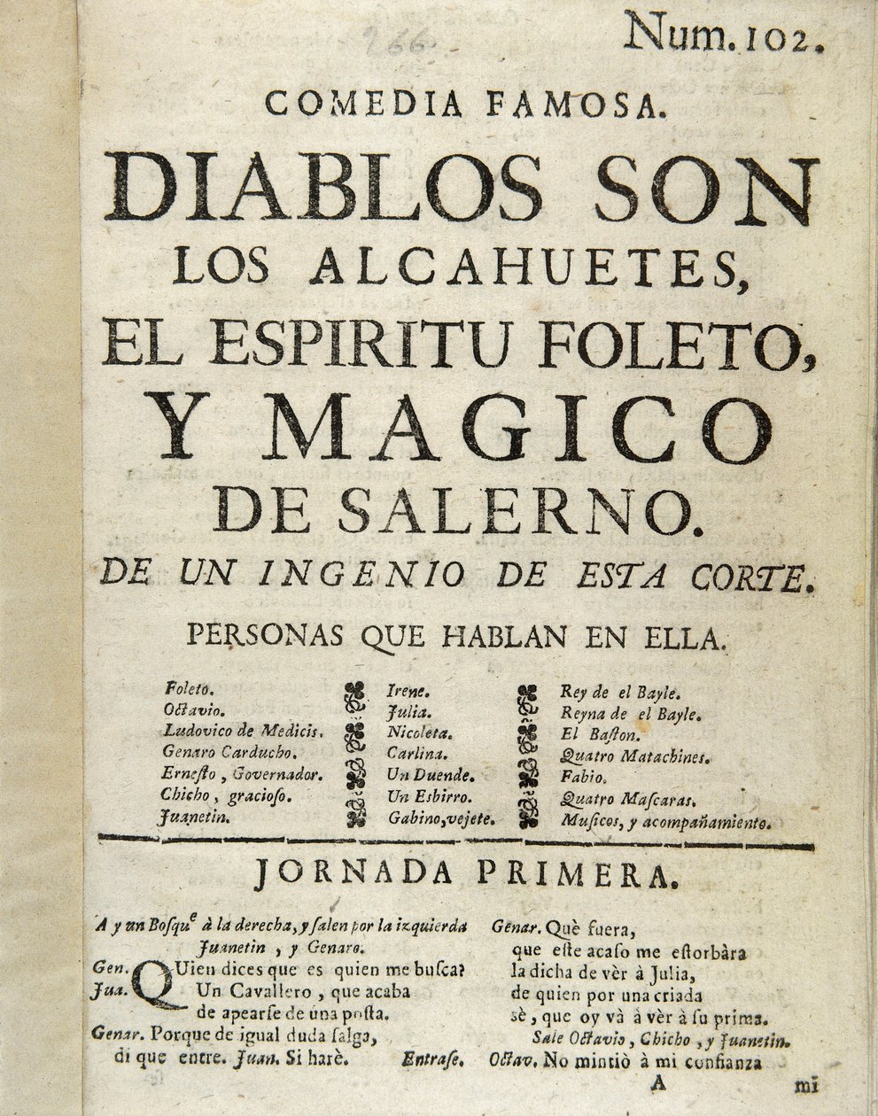 Frontispice van "Diablos son los alcahuetes, el espiritu foleto, y magico de Salerno" door Unbekannt