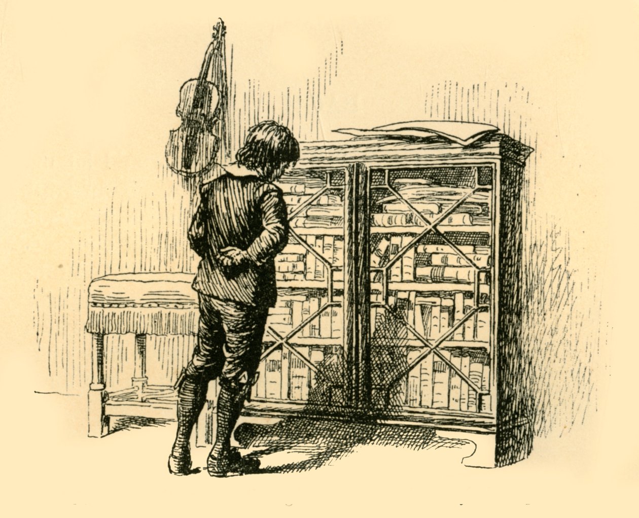 Kijkend naar de omslagen door de traliedeuren van de kast, 1907 door Unbekannt