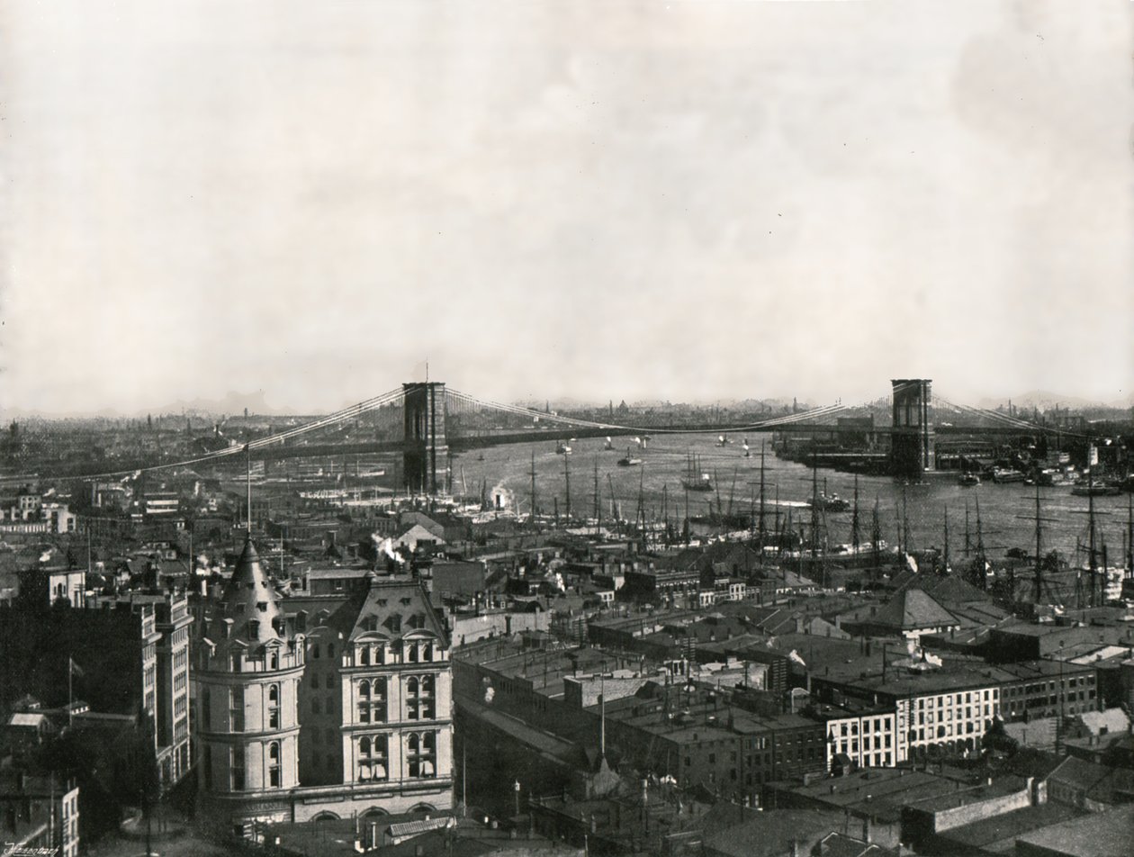 Algemeen zicht op de Brooklyn Bridge, New York, VS, 1895 door Unbekannt