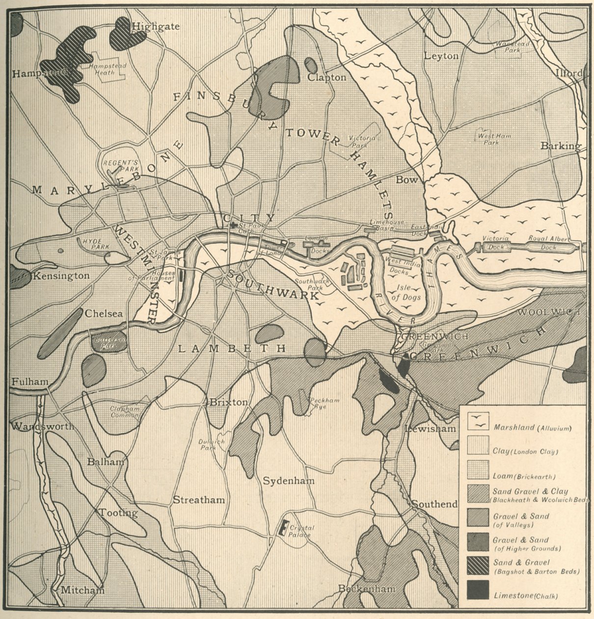 Geologische kaart van de locatie van Londen, 1908 door Unbekannt