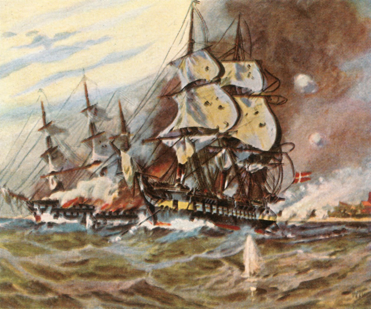 Duitse batterijaanval vanaf het strand bij Eckernförde, 5 april 1849, 1936 door Unbekannt