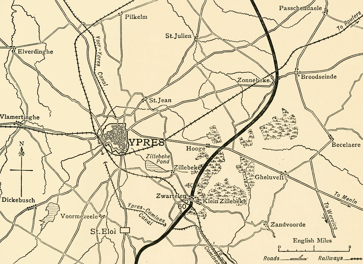 Duitse posities bij Ieper, Vlaanderen, Eerste Wereldoorlog door Unbekannt