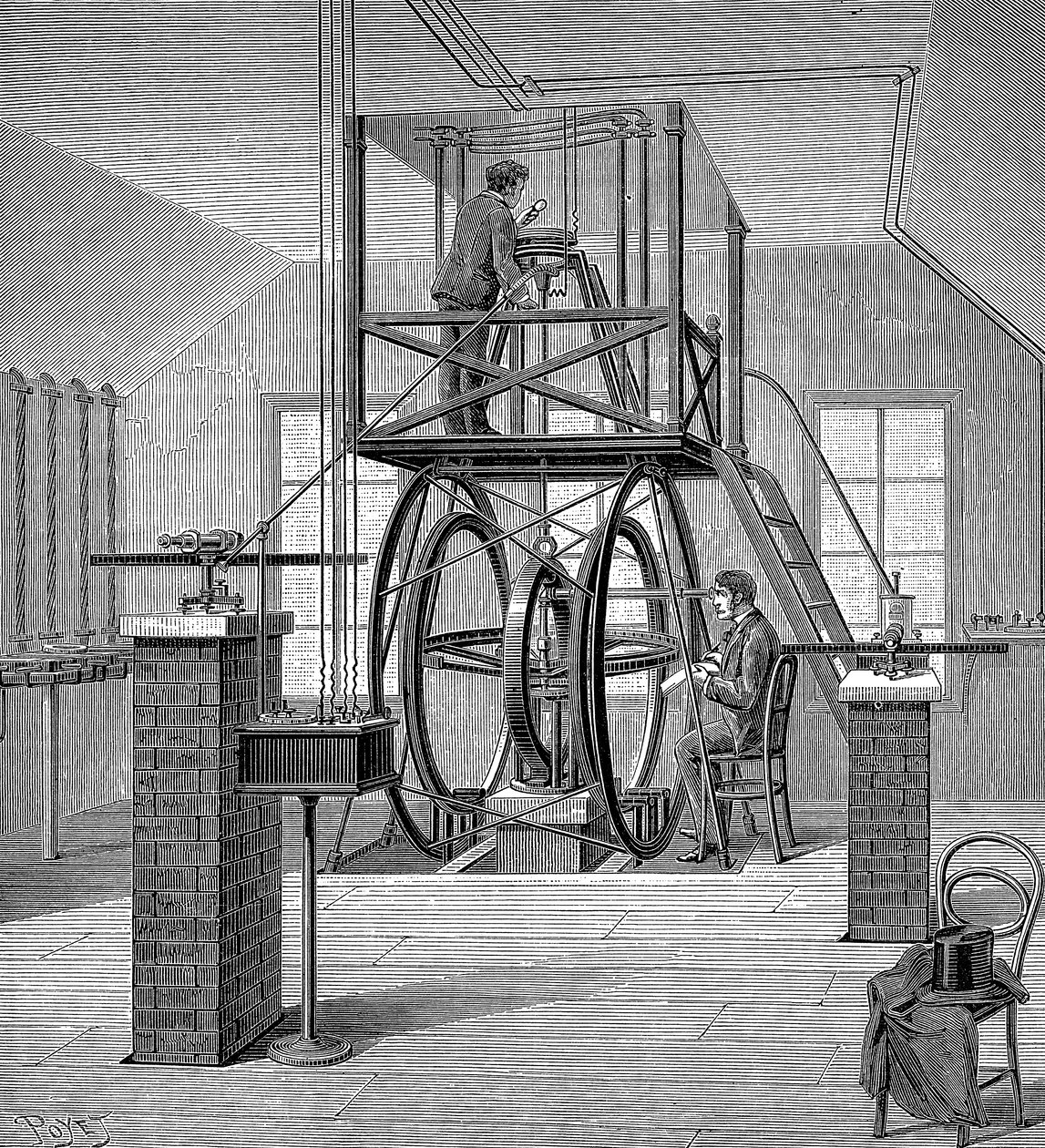 Grote galvanometer in het natuurkundelaboratorium, Cornell University, New York, VS, 1886 door Unbekannt