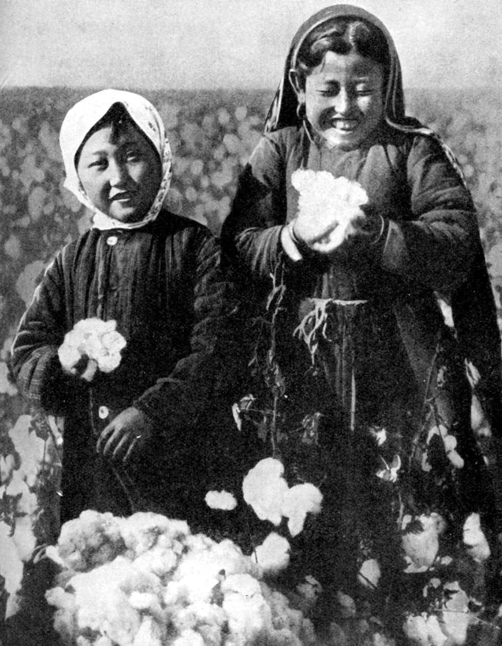 Meisjes in een katoenveld, Kazachstan, 1936 door Unbekannt