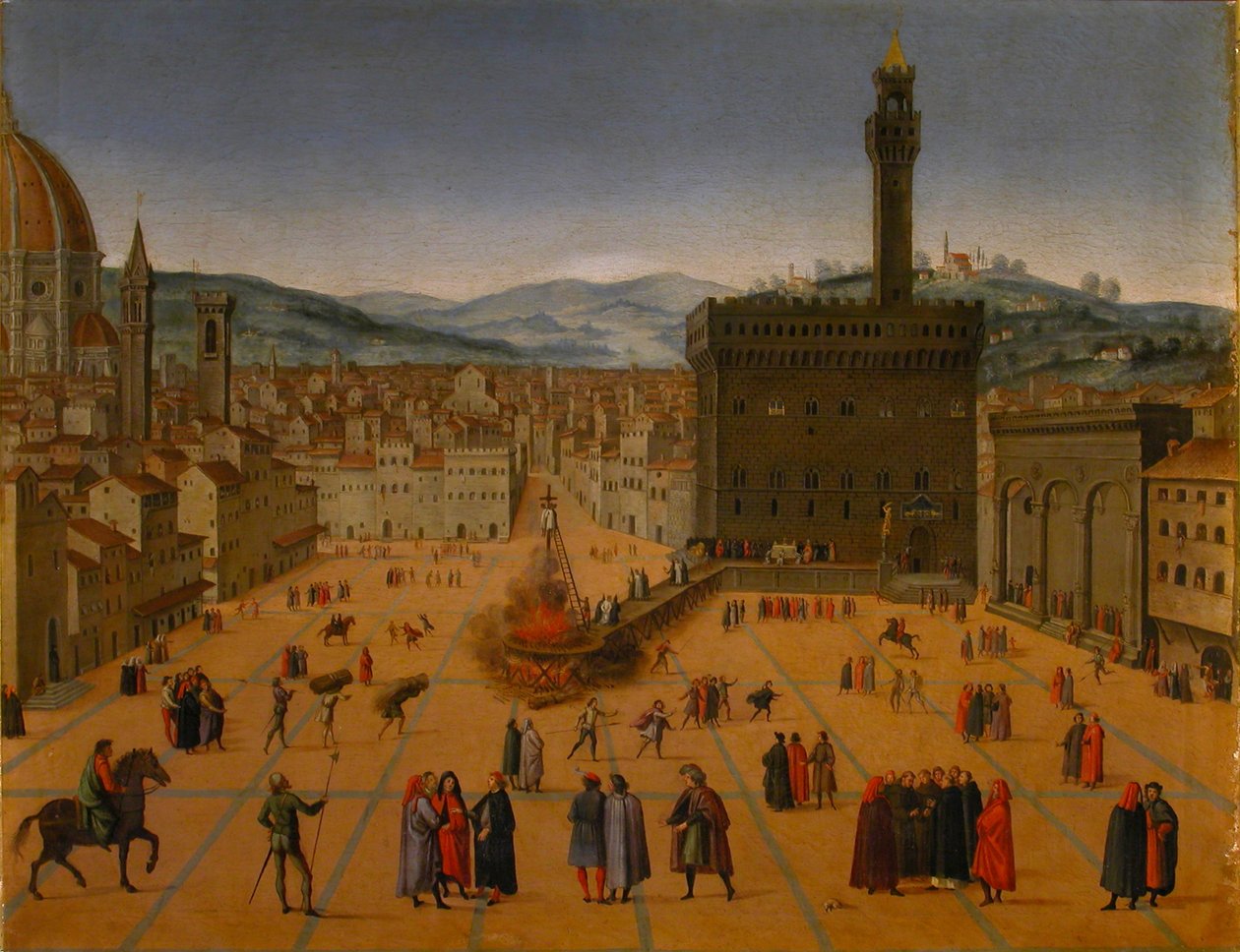 De executie van Girolamo Savonarola op de Piazza della Signoria in Florence in 1498, begin 17e eeuw door Unbekannt