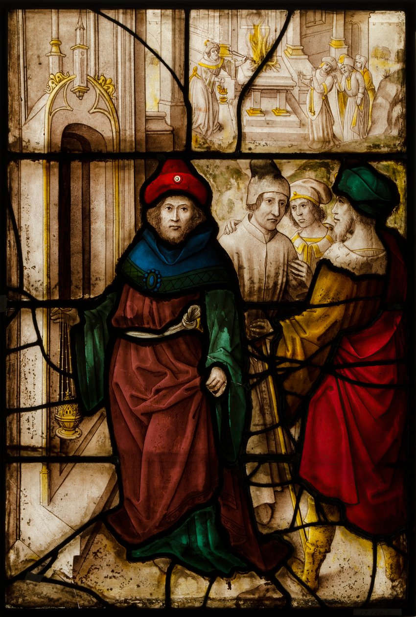 Glaspaneel met Profanatie van Jeruzalem en de Heilige Riten van de Tempel, Duits of Zuid-Nederlands door Unbekannt