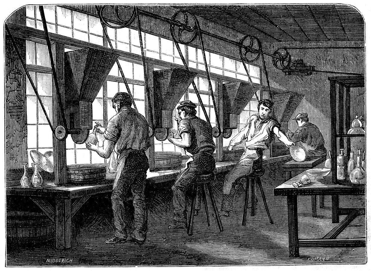 Glasblazers aan hun wielen, ca. 1870 door Unbekannt