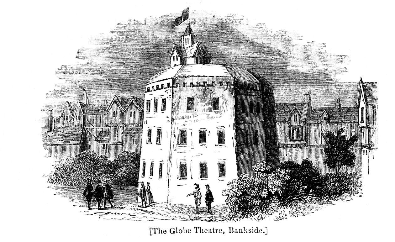 Globe Theatre, Bankside, Southwark, Londen, zoals het verscheen ca. 1598 door Unbekannt