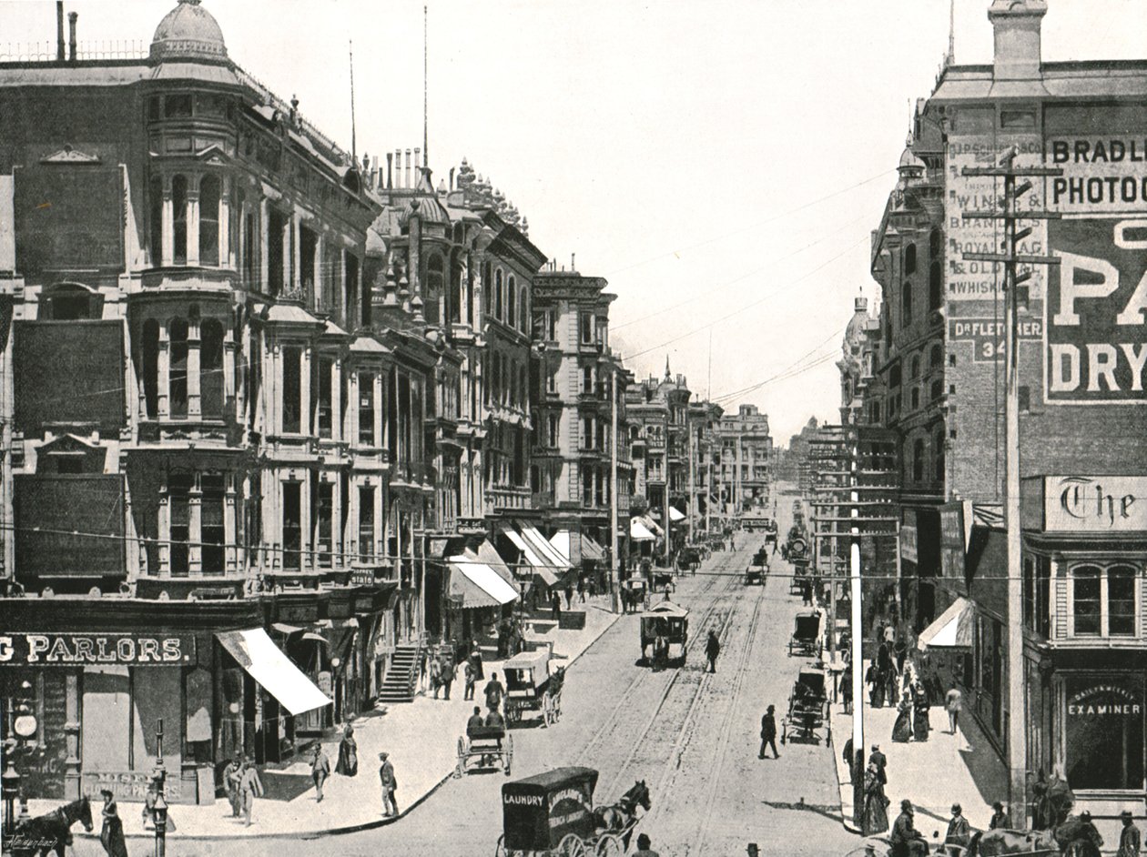 Grant Avenue kijkend naar het noorden vanaf Market Street, San Francisco, VS, 1895 door Unbekannt