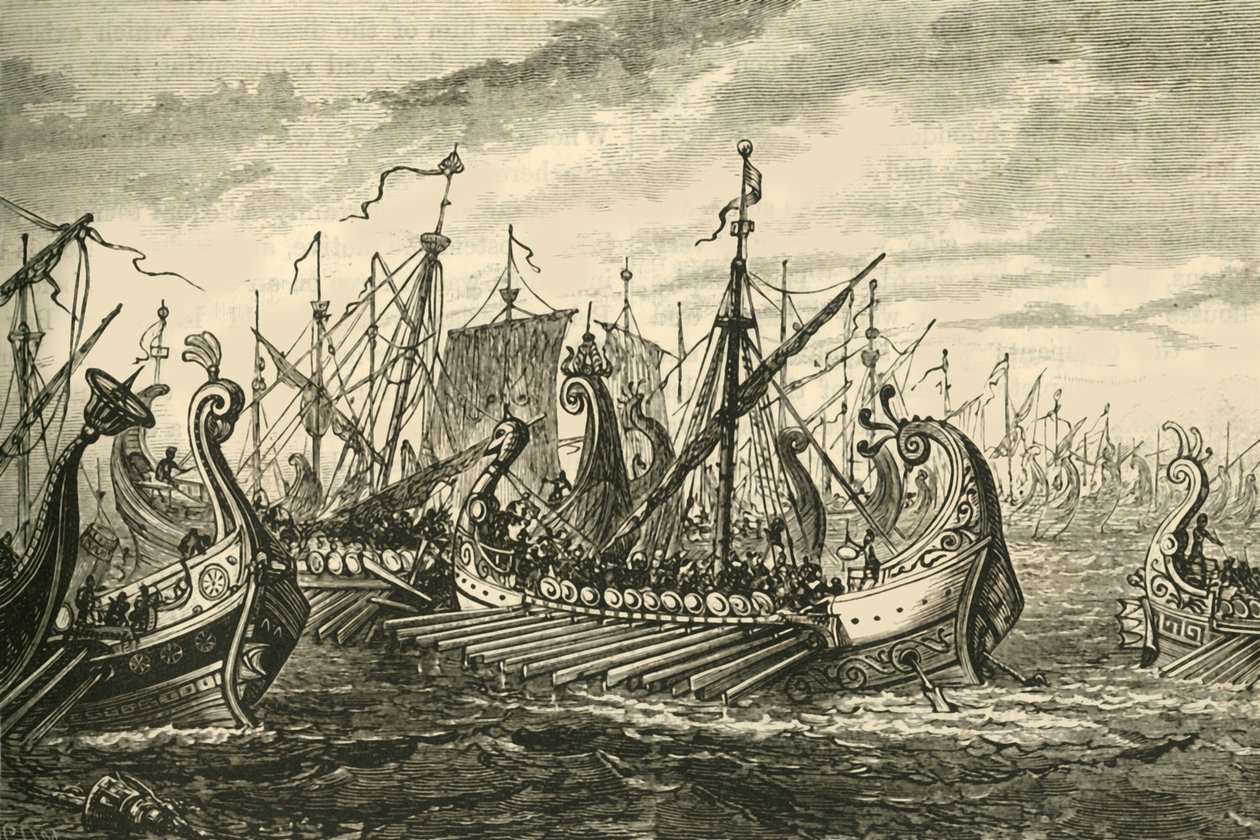 Griekse Triremen bij de Slag bij Salamis, 1890 door Unbekannt
