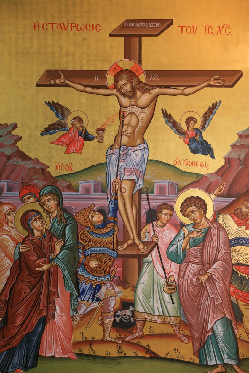 Grieks-orthodox icoon met de kruisiging van Jezus door Unbekannt