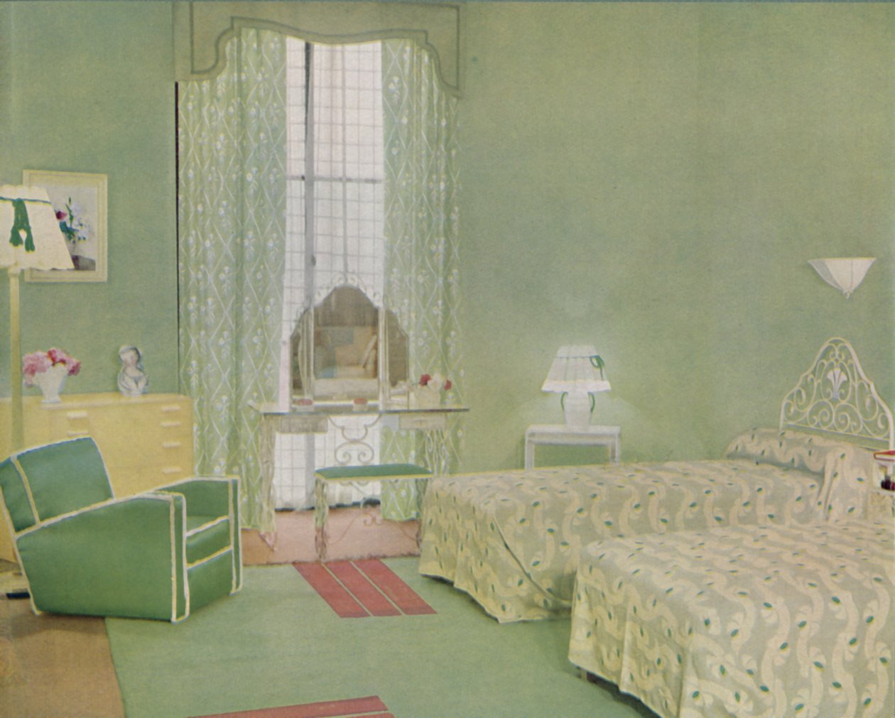 Groen en Wit Kleurschema voor een Slaapkamer, 1938 door Unbekannt