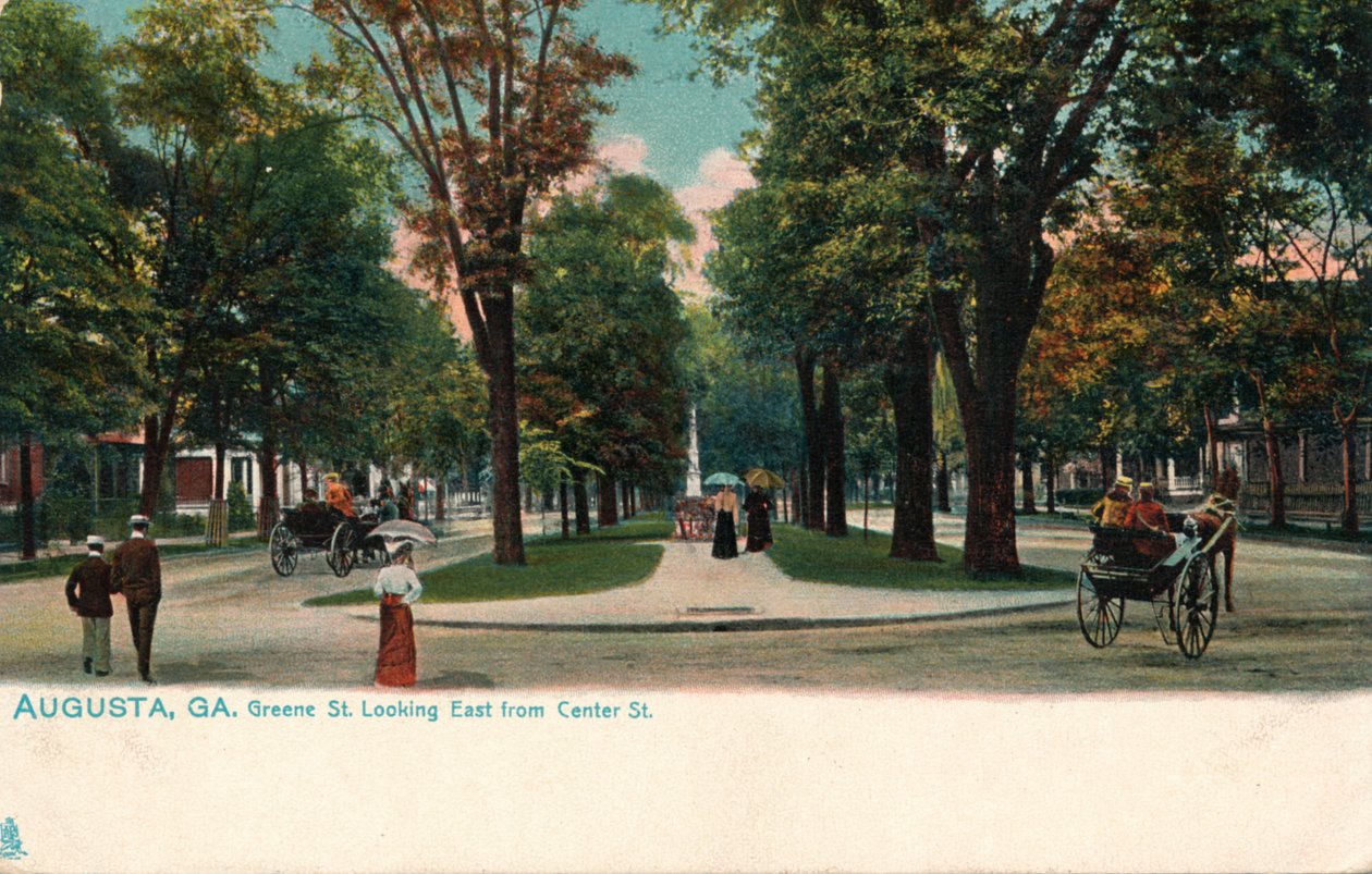 Greene Street, kijkend naar het oosten vanaf Center Street, Augusta, Georgia, Amerika, ca. 1910 door Unbekannt