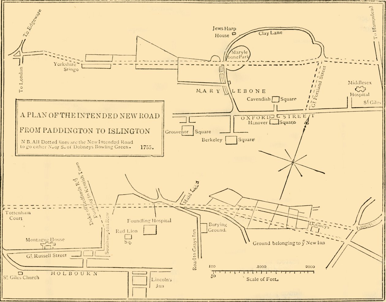 Grondplan van de nieuwe weg van Islington naar Edgware Road, 1755 door Unbekannt