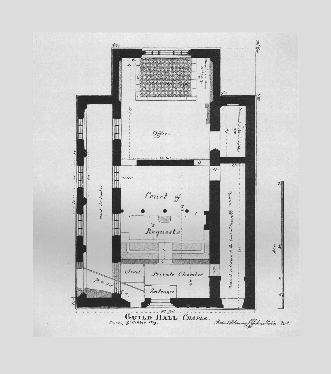 Grondplan van de Guildhall Chapel 1815, 1866 door Unbekannt