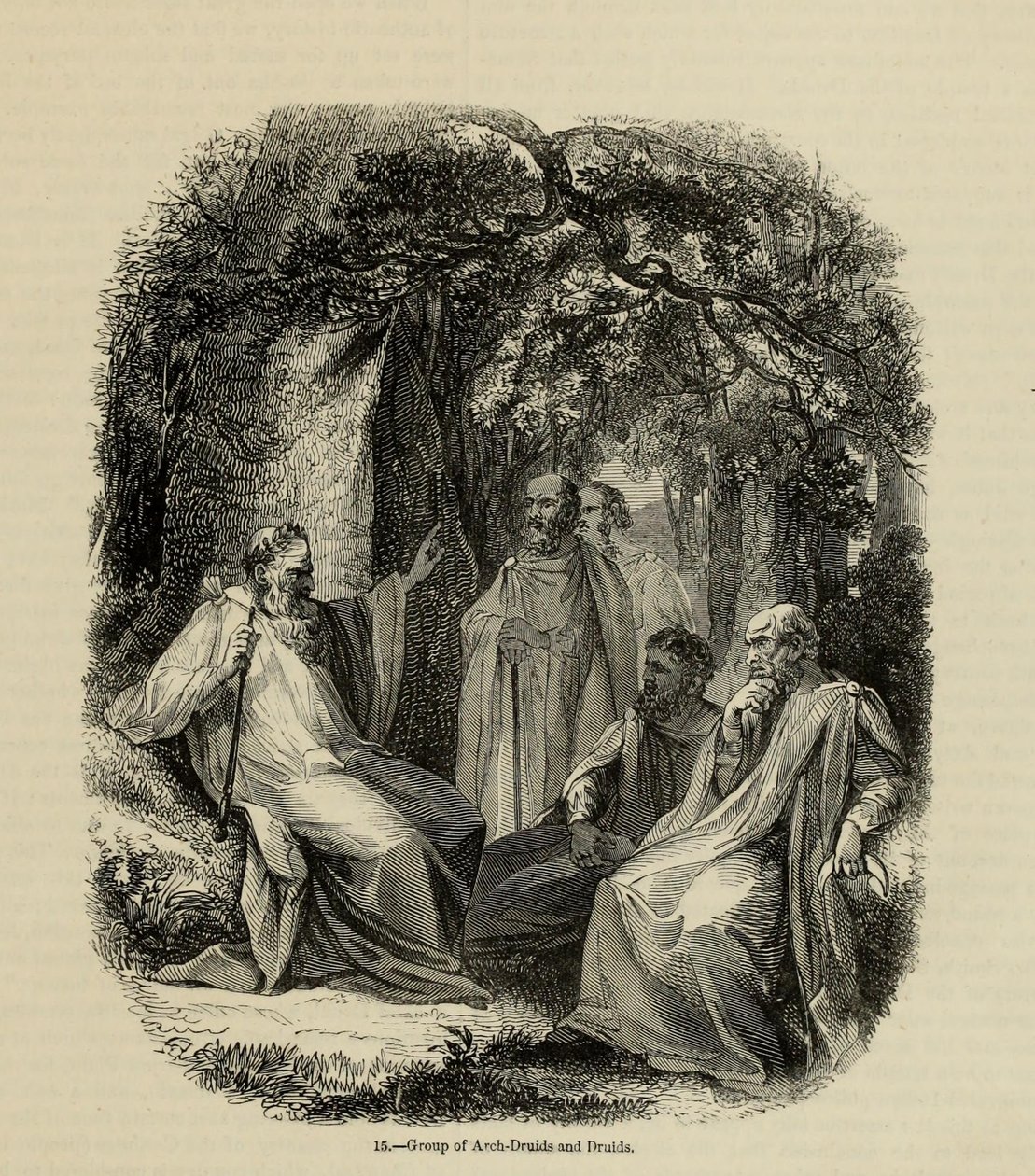 Groep van aartsdruïden en druïden uit het boek Old England: A Pictorial Museum, 1845 door Unbekannt