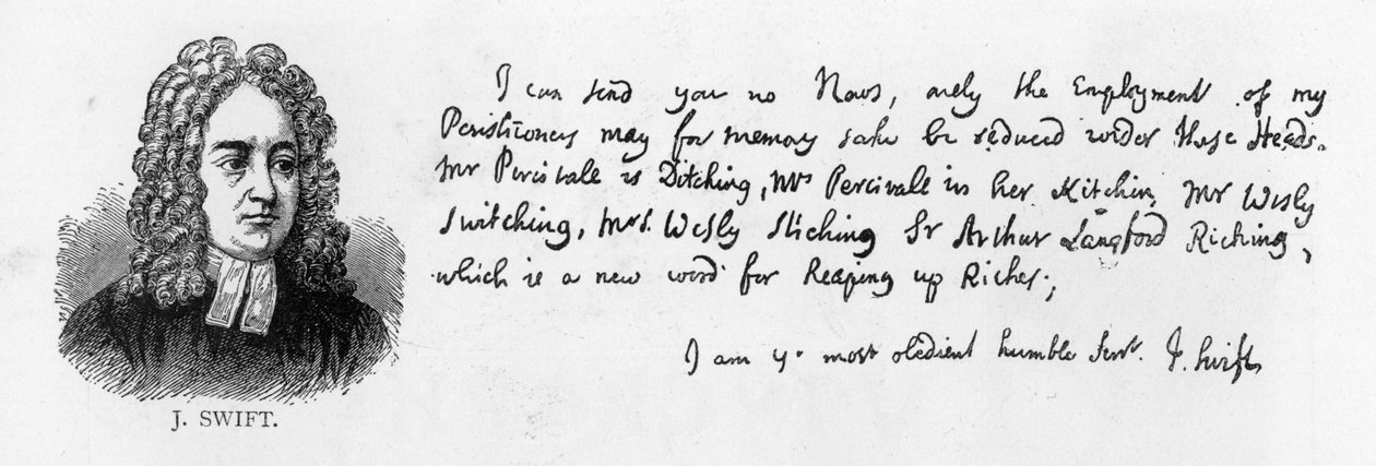 Handschrift en handtekening van Jonathan Swift, 17 april door Unbekannt