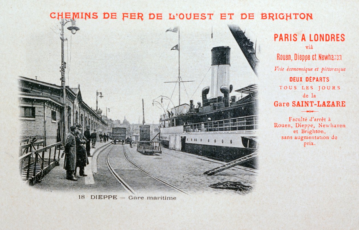 Havenstation, Dieppe, ca. 1900 door Unbekannt