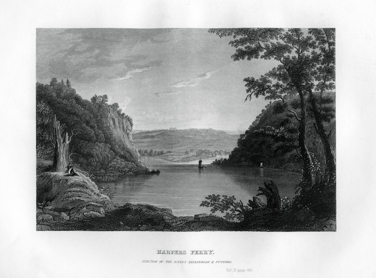 Harpers Ferry, samenvloeiing van de Shenandoah en Potomac rivieren, West Virginia, VS, 1855 door Unbekannt