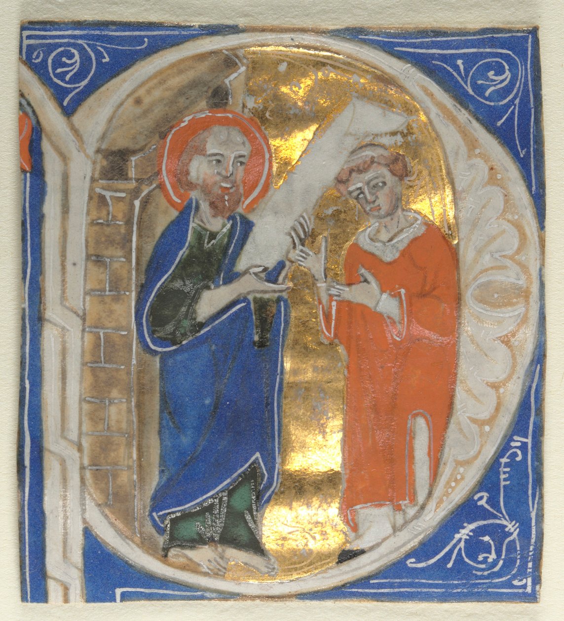 Geïllustreerde initiaal uitgesneden uit een Bijbel: St. Paulus en een geestelijke, 1200s door Unbekannt