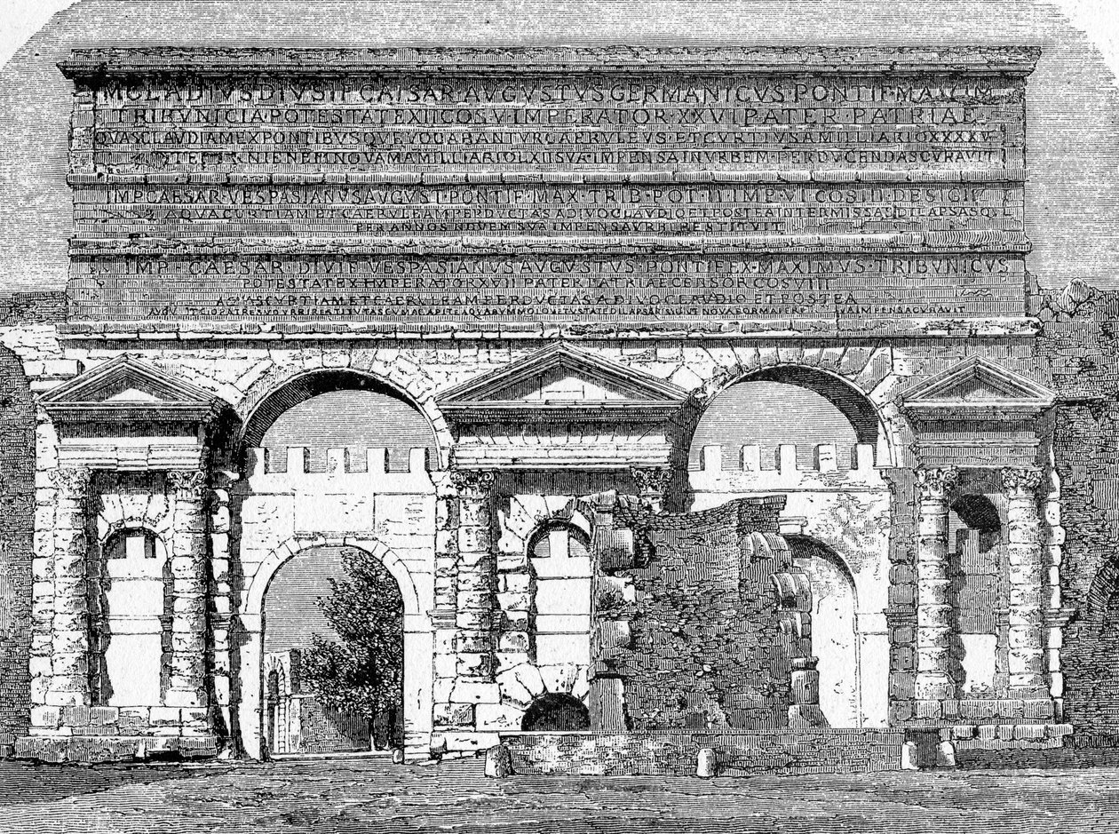Geschiedenis van het Oude Rome. Rome gravures van 1872 Porta Maggiore, of Porta Nevia door Unbekannt