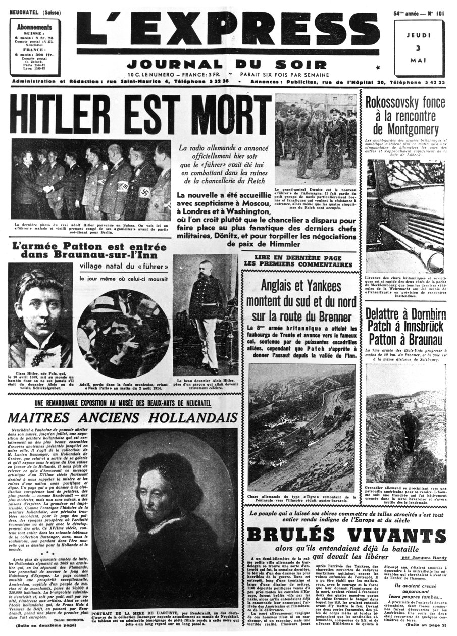 Hitler is dood, voorpagina van L
