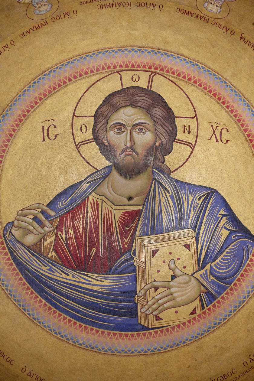 Heilig Grafkerk, Plafond van de Catholicon, Christus Pantocrator mozaïek, Jeruzalem, Israël door Unbekannt