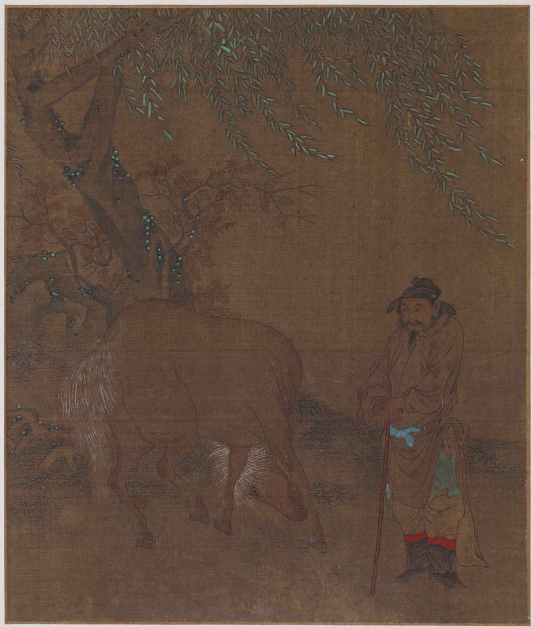 Paard en Knecht onder een Wilg, Mogelijk Ming-dynastie, 1368-1644 door Unbekannt