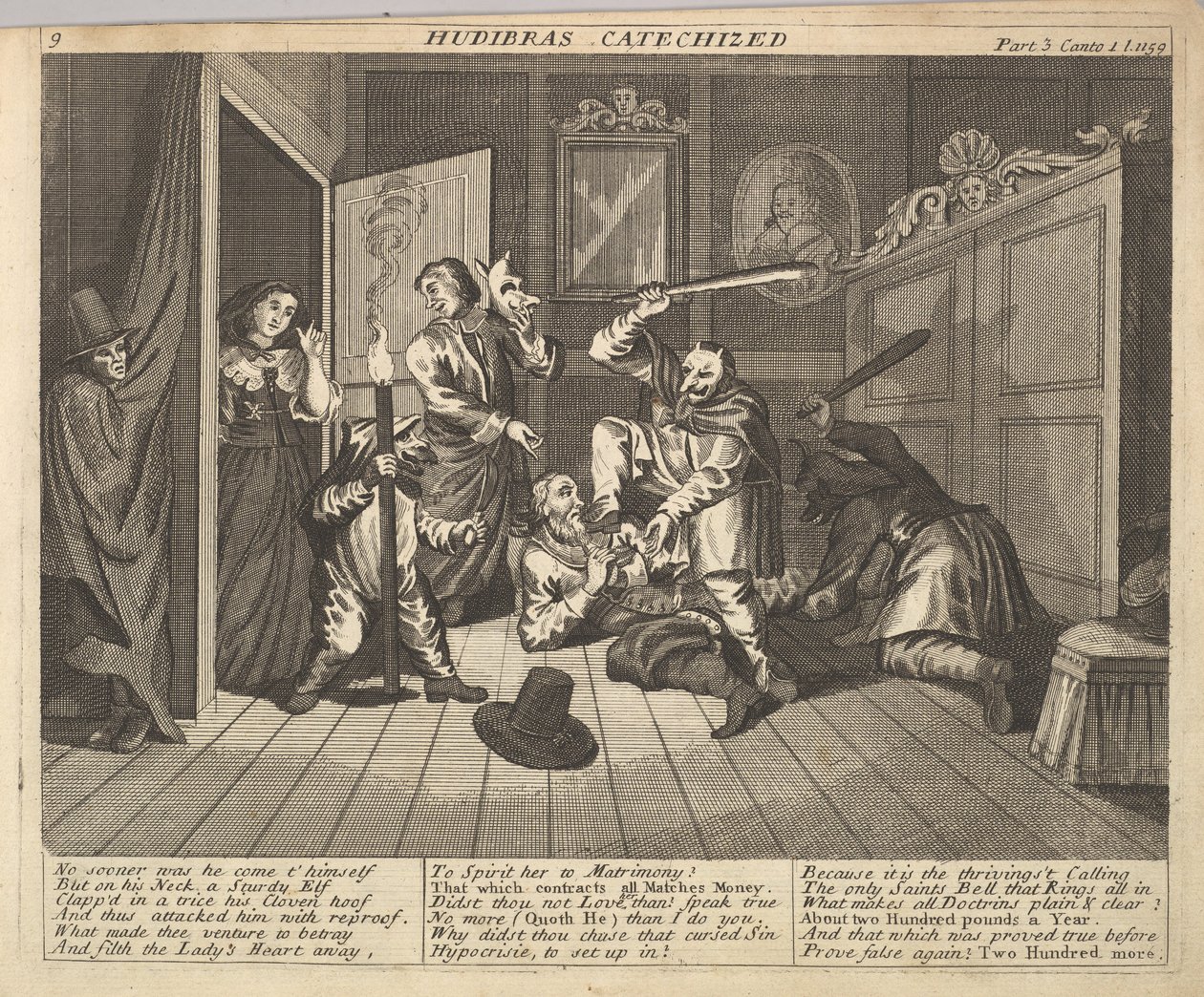 Hudibras gecatechiseerd Plaat 9: Illustraties bij Samuel Butlers Hudibras, 1725-30 door Unbekannt