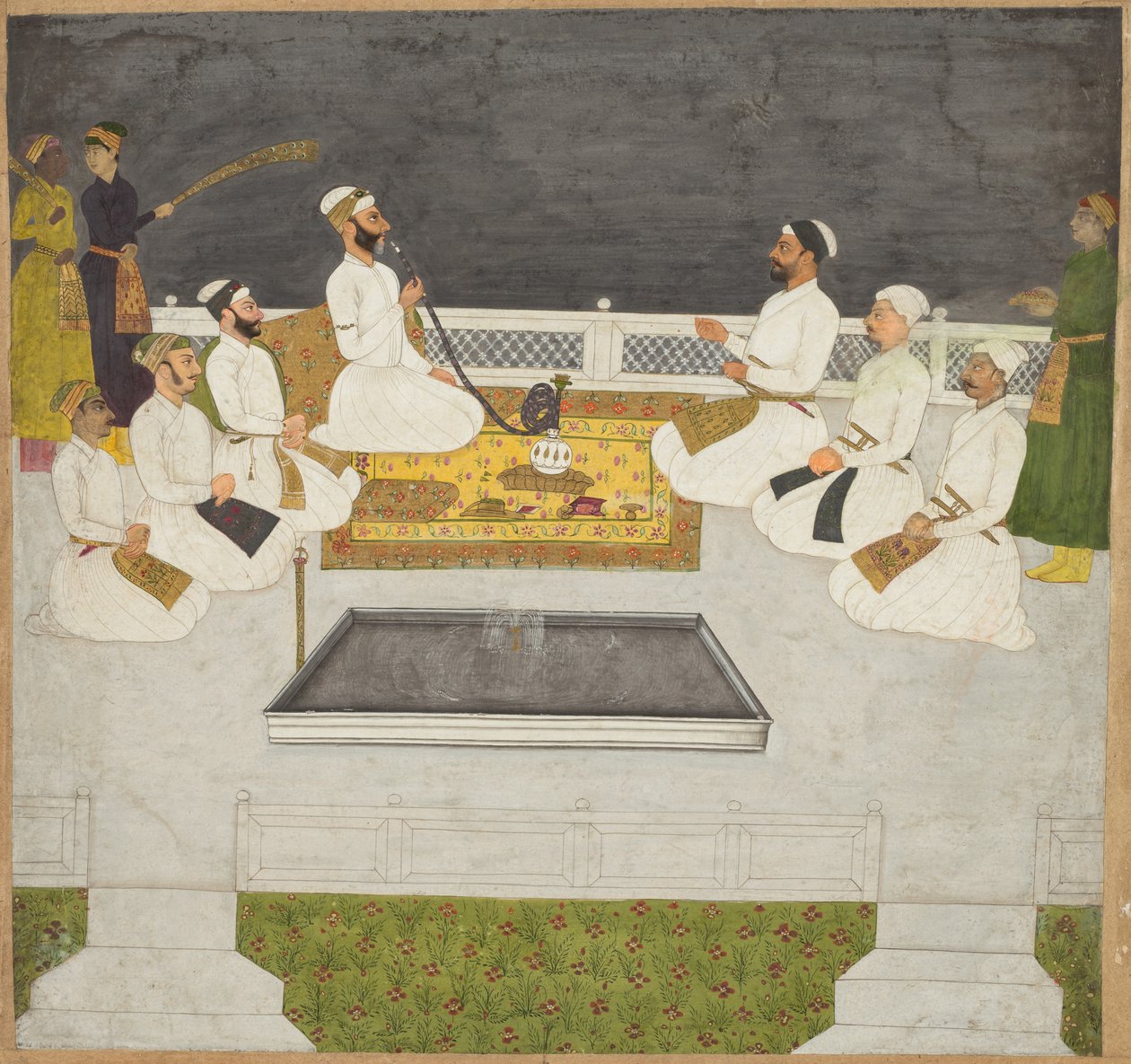 Husain Ali Khan vermaakt zijn broers, de Sayyid Brothers, ca. 1712-19 door Unbekannt
