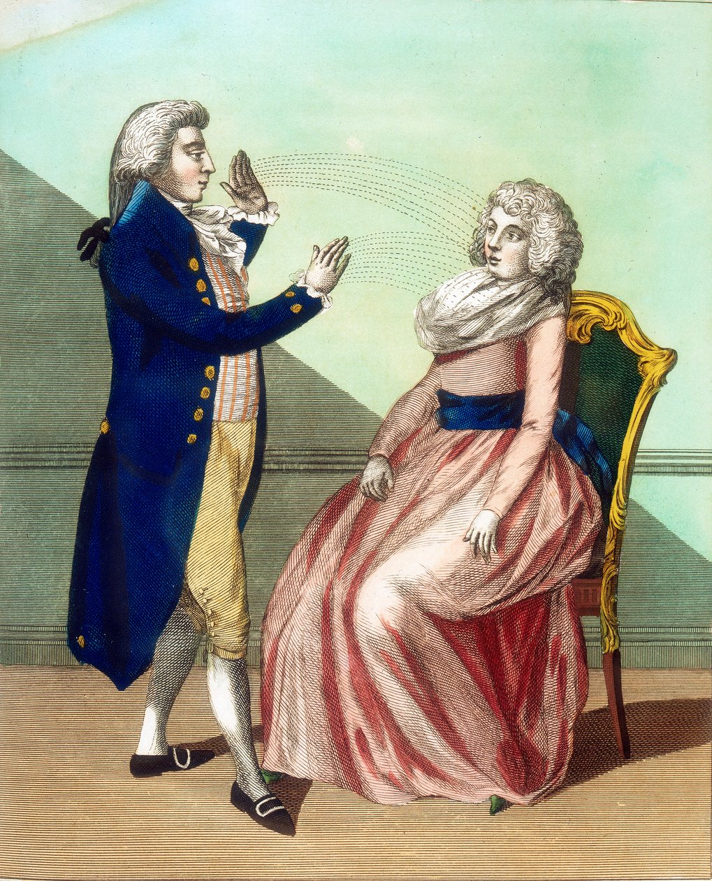 Hypnotiseur hypnotiseert een patiënt, ca. 1795 door Unbekannt
