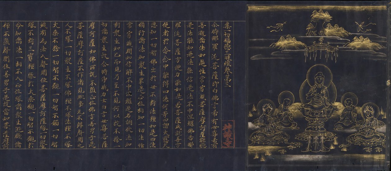 Geïllustreerde Frontispice van de Soetra van Verlichting door de Accumulatie, ca. 1150-85 door Unbekannt